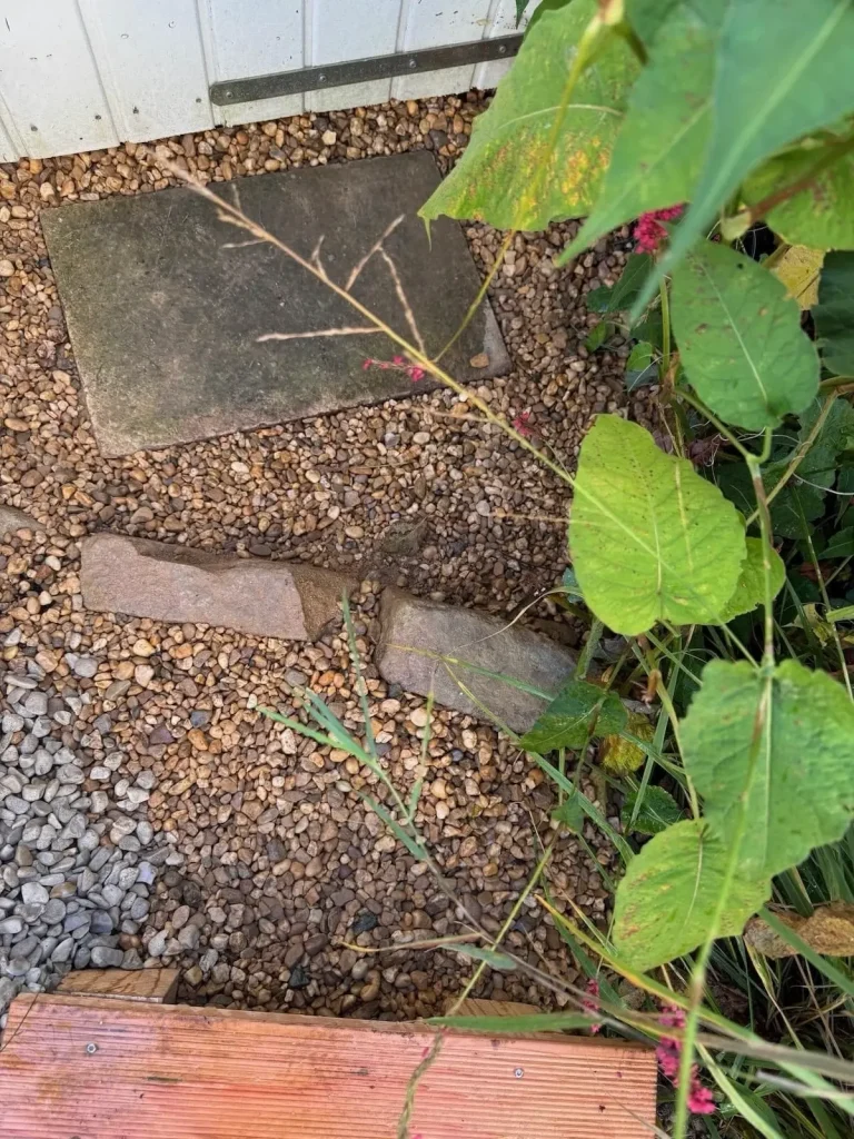 Stufen in Naturgarten mit Kies gestaltet