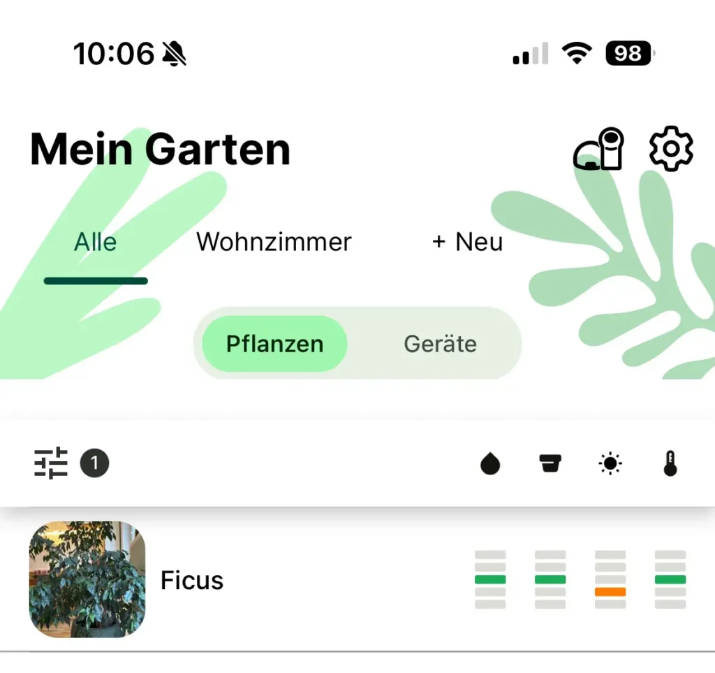 Screenshot Fyta App mit Analyse-Infos zu einer Pflanze